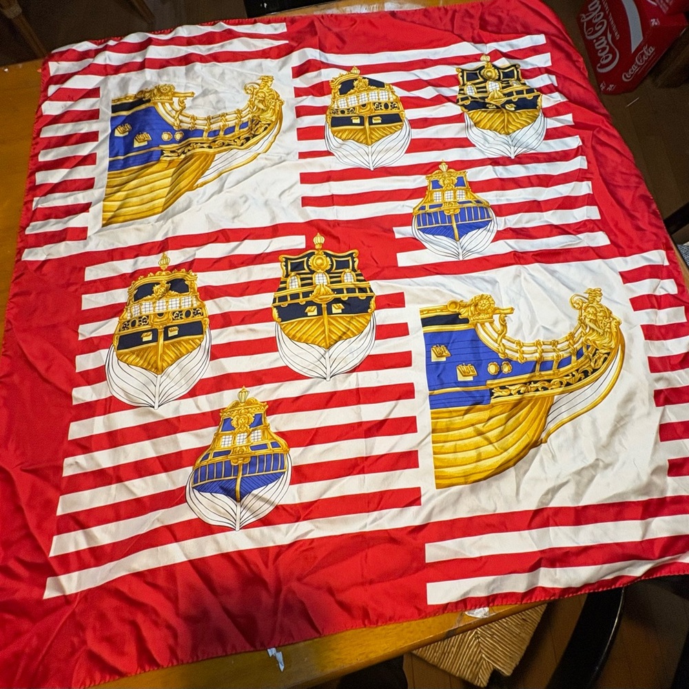 Red Nautical Print Silk Scarf - Unbranded